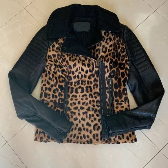 A.L.C leopard Print calf hair Leather Jacket - Picture 5 of 8